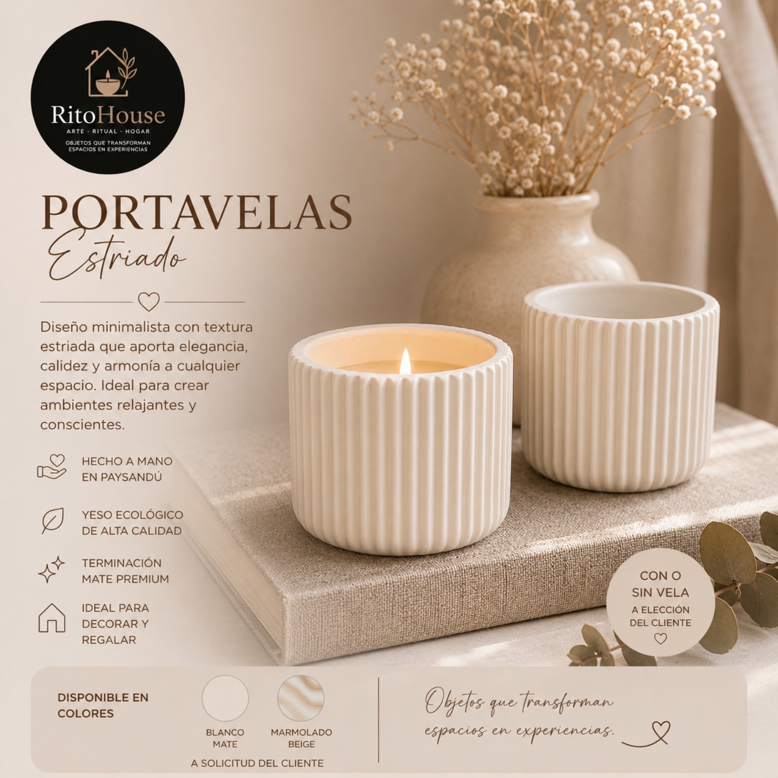 Portavela Estriado + Vela Aromatica