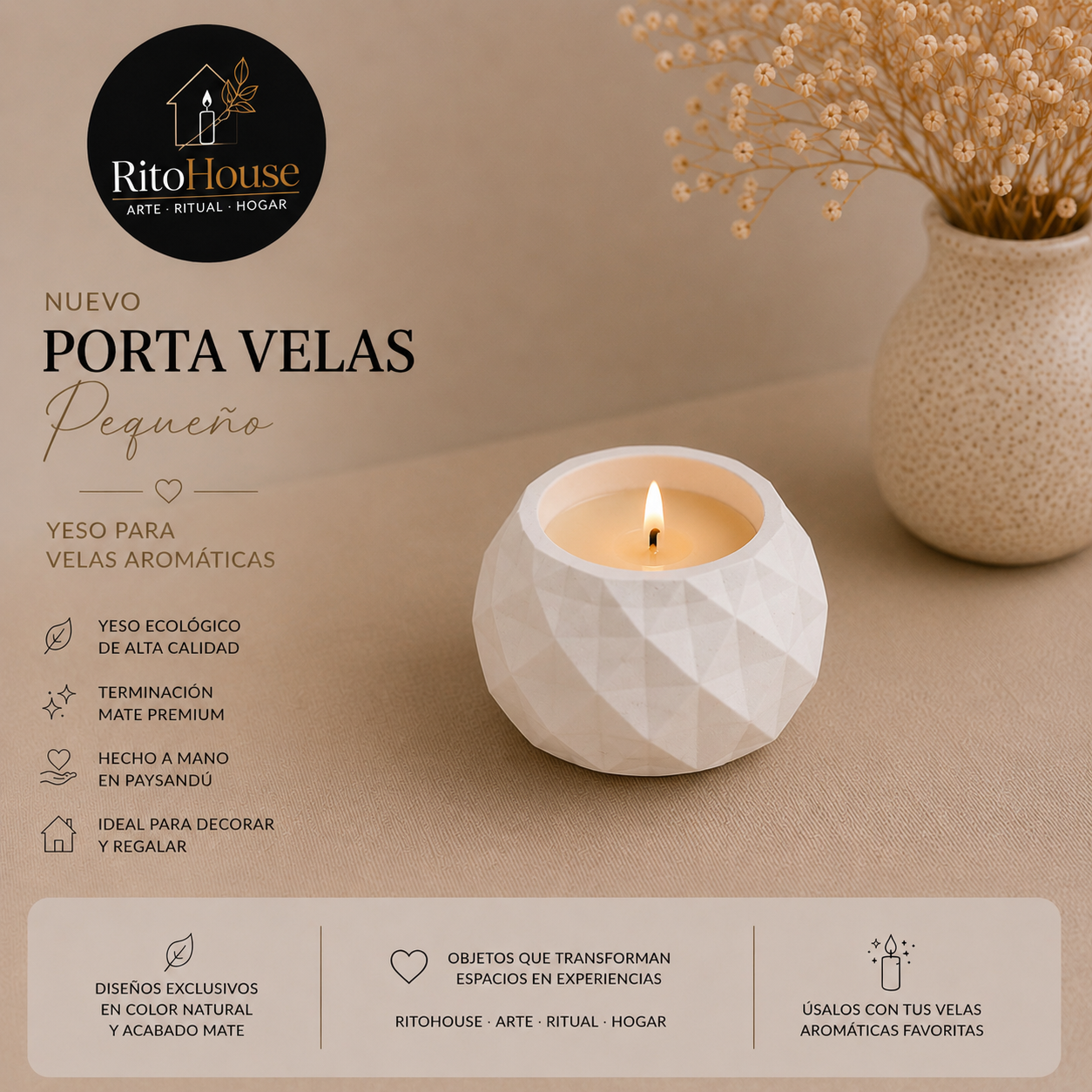 Portavela Geometrico Pequeño + Vela Aromatica