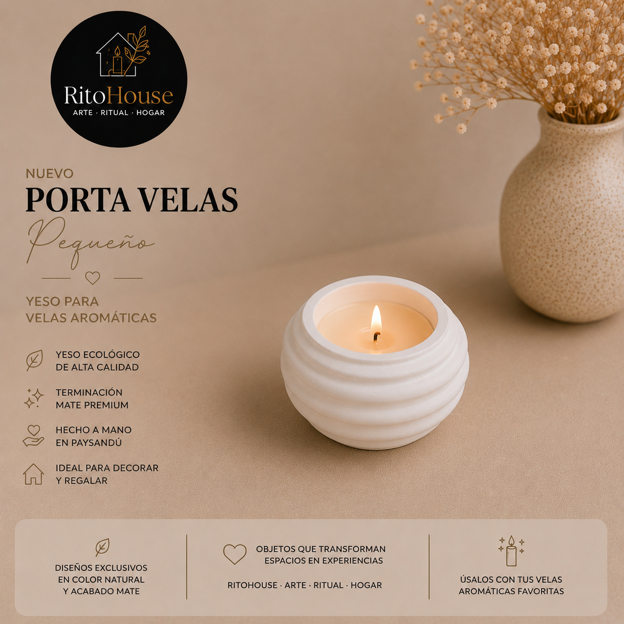 Portavela Redondeado Pequeño + Vela Aromatica
