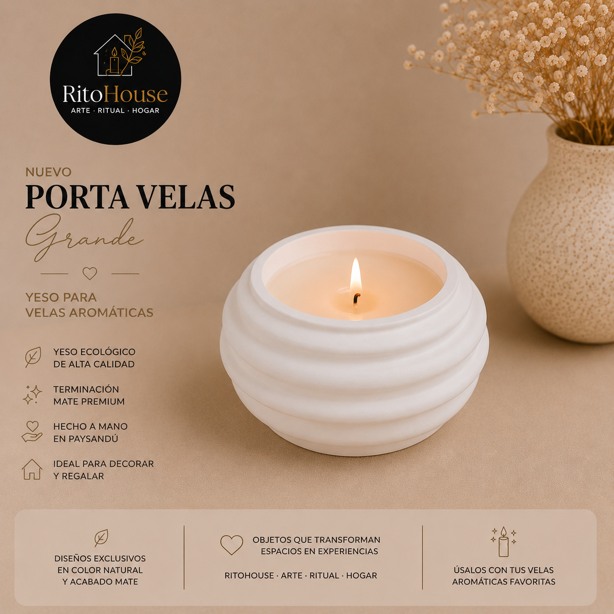 Portavela Redondeado Grande + Vela Aromatica
